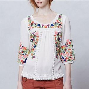 Vanessa Virginia Pompom Peasant Blouse, Size 4